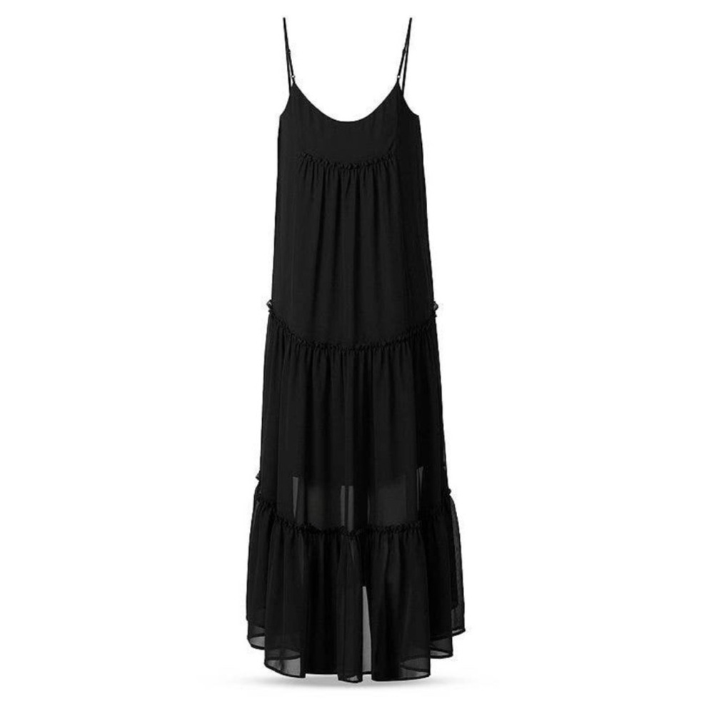 AllSaints Tiered Midi Slip Dress 4 Sleeveless Spaghetti Straps Scoop Neck